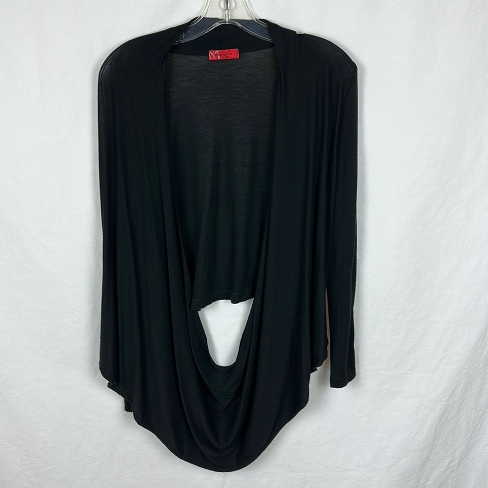 Hourglass Lilly black open long cowl front and crop back lightweight top, size S